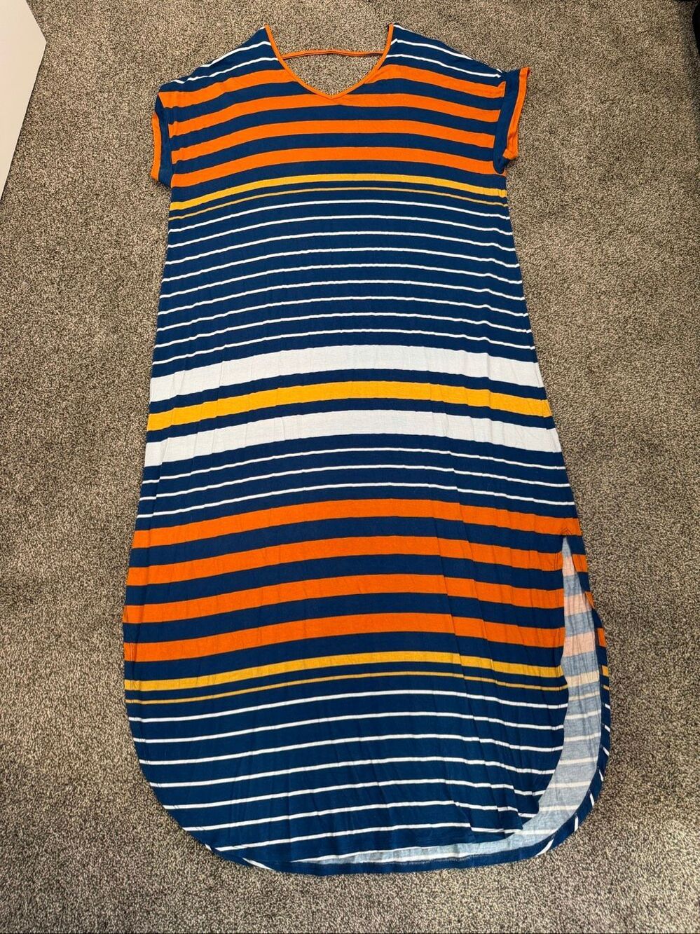 LuLaRoe 2XL Navy Orange Striped Short Sleeve Swing Dress